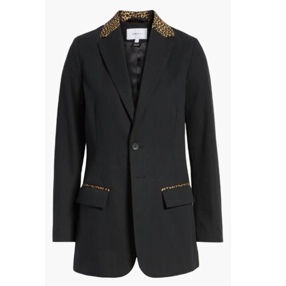 NEW! Current Elliott The Calla Blazer Black Cheetah Leopard Trim 0 Party Jacket - Picture 1 of 7